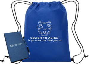 A FREE GIFT WITH ORDER! Coach To ALIGN - Blue Nylon Drawstring Backpack with Denim Blue Notebook & Pen Set